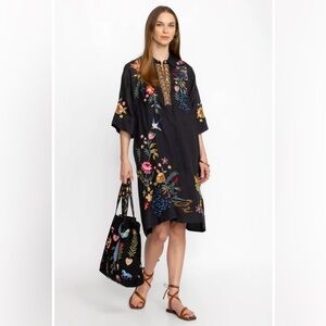 Johnny Was Black Dress with Colorful Embroidery